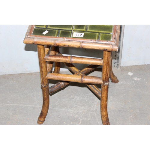 119 - A vintage tile topped bamboo side table