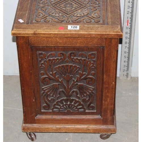 120 - Decorative carved oak coal box