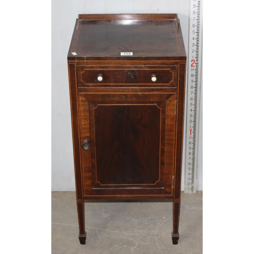 122 - An antique mahogany pot cupboard with crossbanded inlay