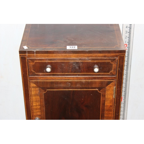 122 - An antique mahogany pot cupboard with crossbanded inlay