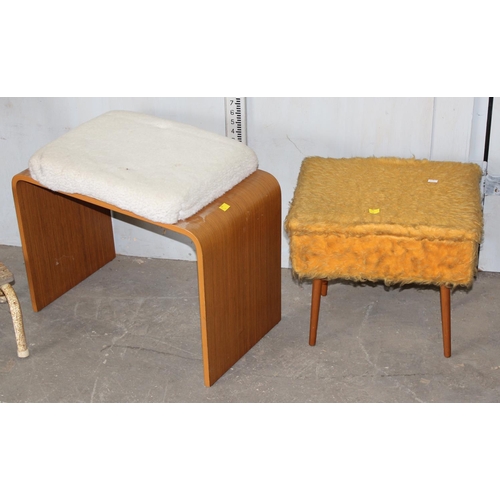 15 - Vintage scullery step stool, retro bentwood stool & furry sewing box on legs (3)