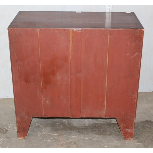 22 - An antique 3 drawer Mahogany chest of drawers with ebony stringing and circular brass handles