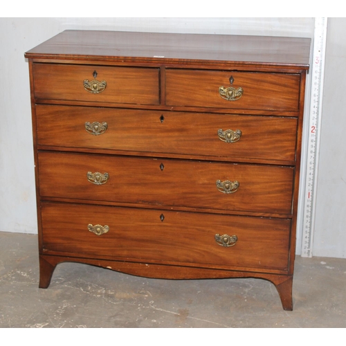 37 - Antique mahogany 2 over 3 chest of drawers with brass fittings