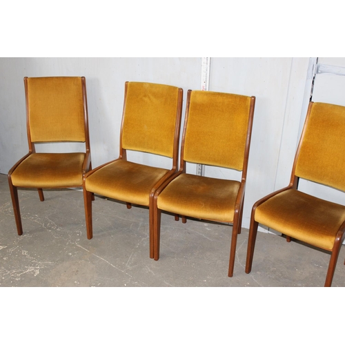 4 - A set of 4 retro G-Plan teak dining chairs with mustard coloured upholstery