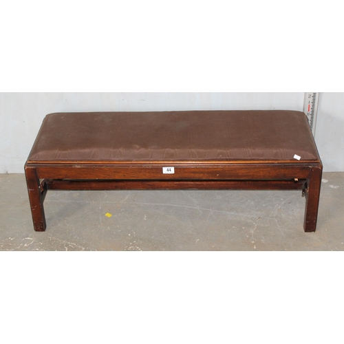 44 - Long vintage low footstool with upholstered top