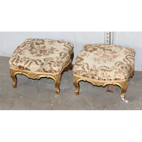 49 - A pair of antique giltwood footstools with upholstered tops