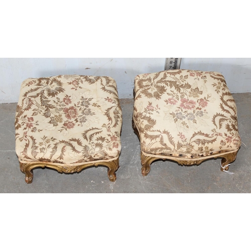 49 - A pair of antique giltwood footstools with upholstered tops