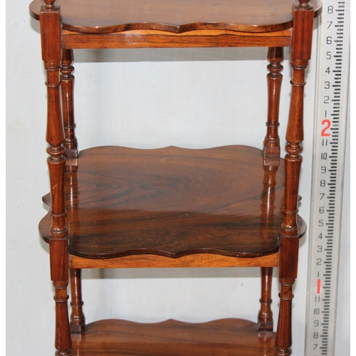 56 - A 19th century rosewood 3 tier whatnot with single drawer with ebonised bun handles and brass castor... 