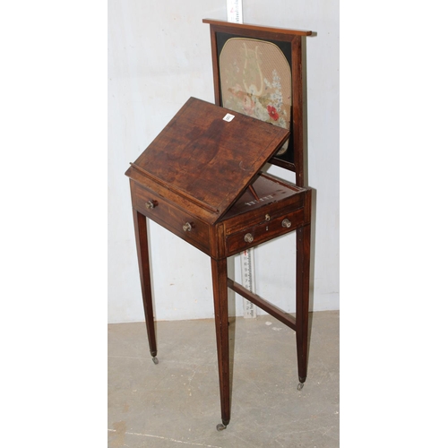 59 - An unusual 19th century ladies writing desk with lift up fire protection screen in Verre églomisé fr... 