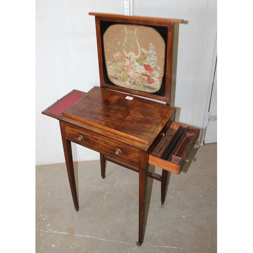 59 - An unusual 19th century ladies writing desk with lift up fire protection screen in Verre églomisé fr... 