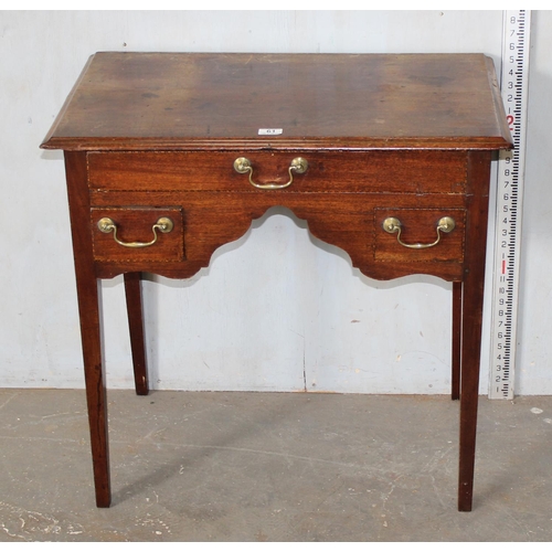 61 - An antique Georgian lowboy with 1 long over 2 short drawers, inlaid strung details