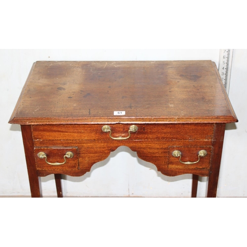 61 - An antique Georgian lowboy with 1 long over 2 short drawers, inlaid strung details