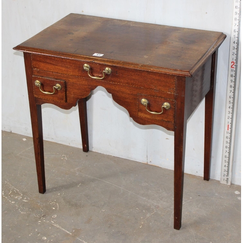 61 - An antique Georgian lowboy with 1 long over 2 short drawers, inlaid strung details