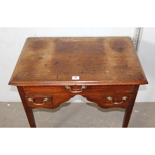 61 - An antique Georgian lowboy with 1 long over 2 short drawers, inlaid strung details