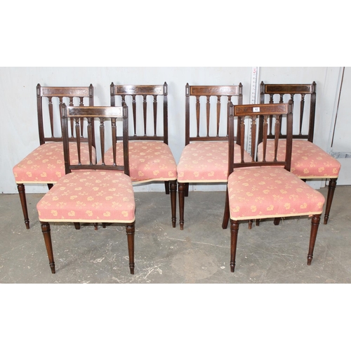 62 - A set of 6 antique dining chairs with pink stuffed seats, 19th century