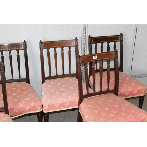 62 - A set of 6 antique dining chairs with pink stuffed seats, 19th century