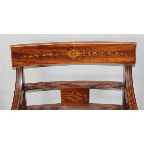 64 - A set of 4 antique inlaid dining chairs, 3 dining and one carver