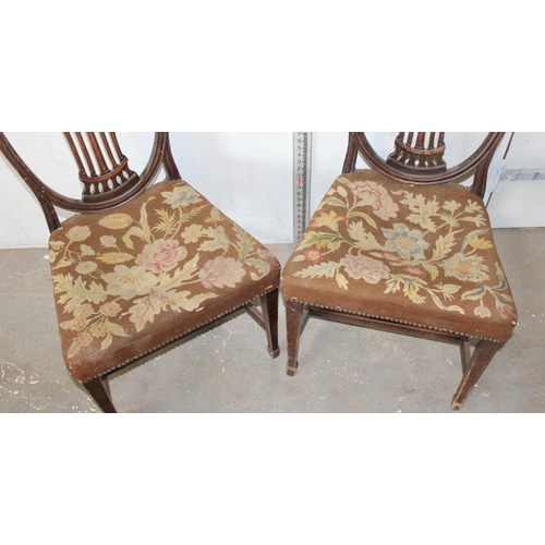 72 - A pair of Georgian shield backed chairs with tapestry seats