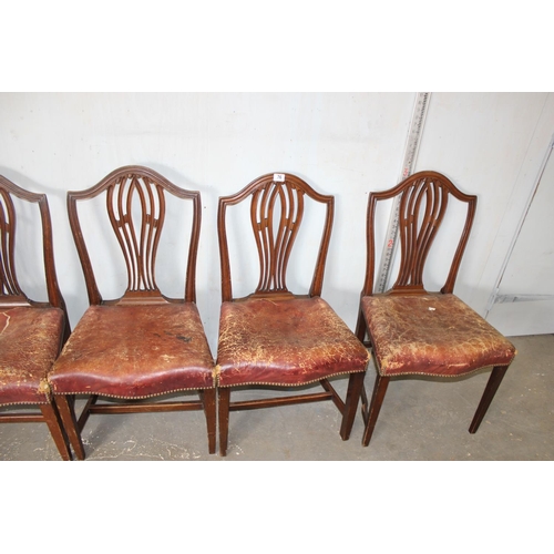 76 - A set of 4 antique dining chairs with worn leather seats