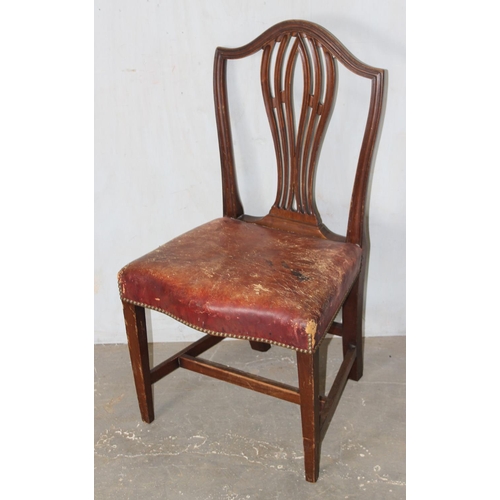 76 - A set of 4 antique dining chairs with worn leather seats