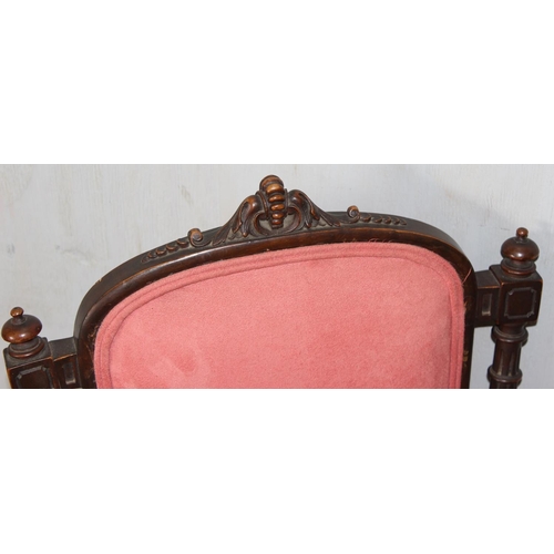 82 - 2 antique low bedroom chairs with carved details