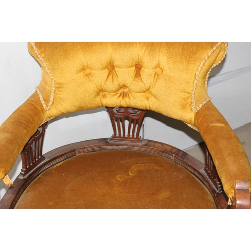 82 - 2 antique low bedroom chairs with carved details