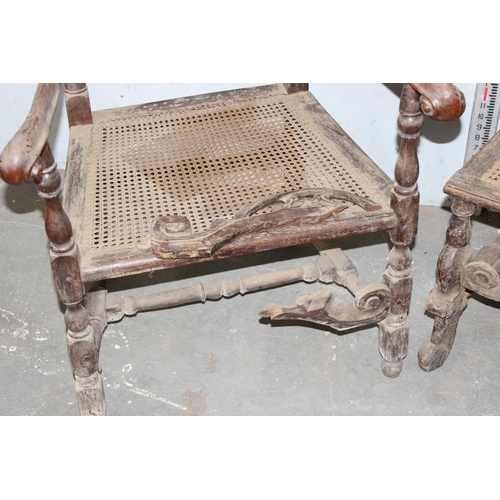 90 - 2 antique 17th century style high backed chairs