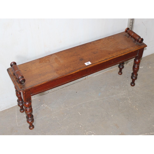 92 - Antique Mahogany window seat standing on unusual turned supports