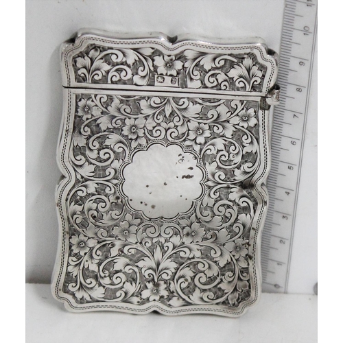 1100 - Silver card case with engraved details, Birmingham 1898 by Colen Cheshire, approx 62.7g gross