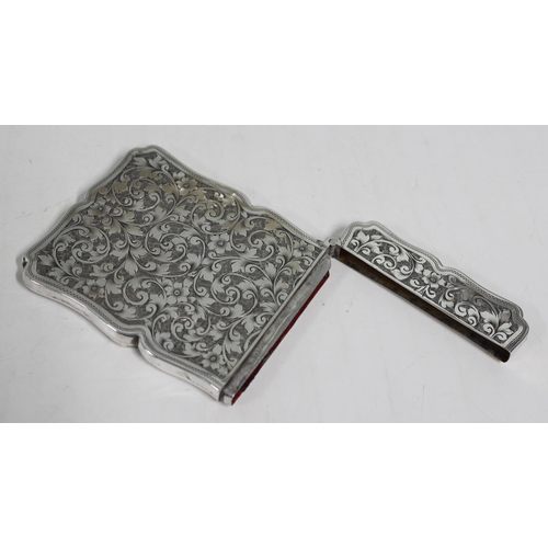 1100 - Silver card case with engraved details, Birmingham 1898 by Colen Cheshire, approx 62.7g gross