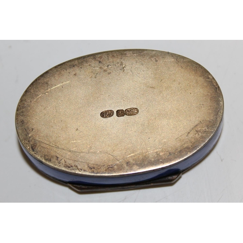 1106 - 925 silver gilt and guilloche enamel pill box, Continental marks