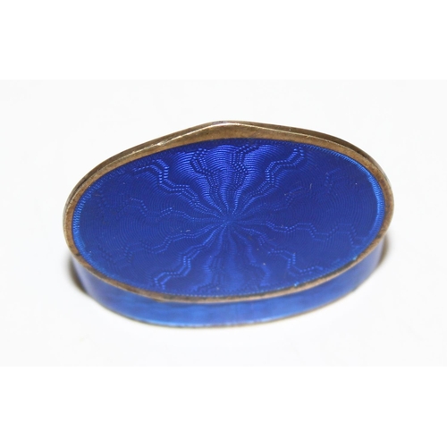 1106 - 925 silver gilt and guilloche enamel pill box, Continental marks