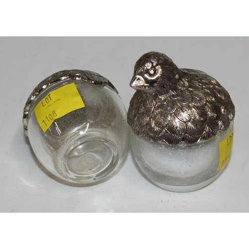 1108 - Silver plated cruet set formed as birds etc