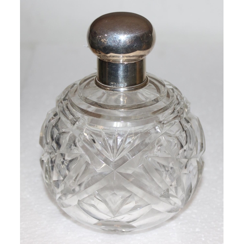 1114 - Silver topped glass grenade shaped perfume bottle, German 925 marks