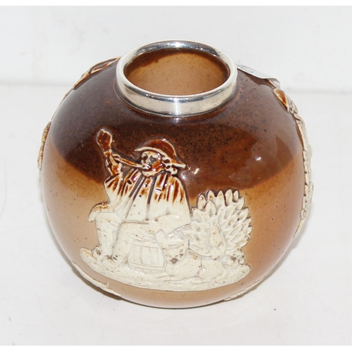 1128 - Doulton stoneware vase with silver rim, Chester 1891