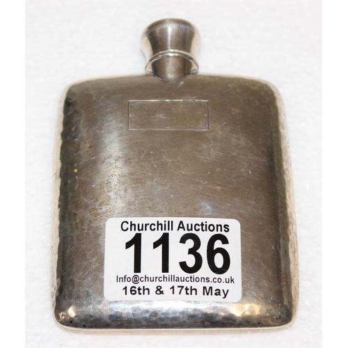 1136 - Sterling silver hip flask of small proportions,  weight approx 71g gross