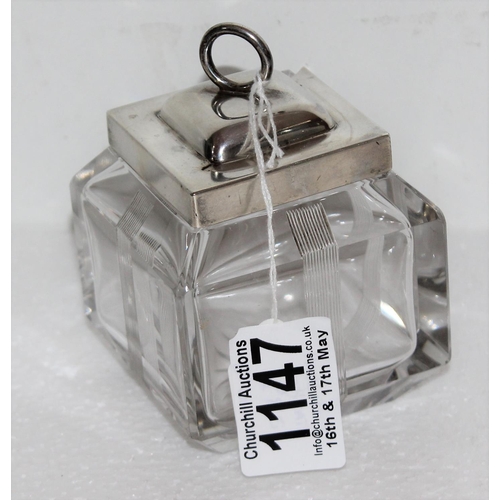 1147 - Silver mounted condiment or preserve pot, Hukin & Heath, Birmingham 1926