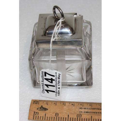 1147 - Silver mounted condiment or preserve pot, Hukin & Heath, Birmingham 1926