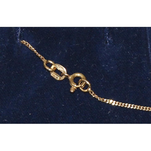 1203 - Italian 18ct gold necklace set with 2 diamonds & heart shaped pink stone, approx 4.2g gross