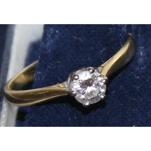 1205 - 18ct gold and solitaire diamond ring, approx K 1/2 & 1.9g gross