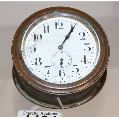 1404 - An unusual brass mounted clock, dial marked A.N. Aux, likely from a boat or car, early 20th century