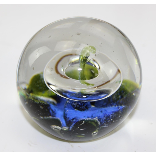 1618 - Retro glass cat sculpture & 2 limited edition Caithness paperweights, Star Base & Orbit (3)