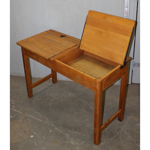 164 - Vintage wooden double school desk and 2 vintage child's chairs