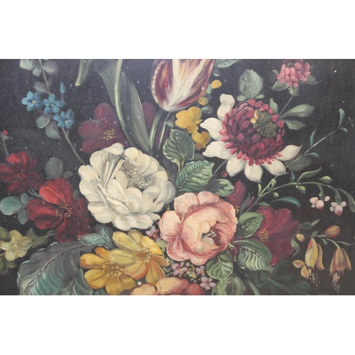 400 - Russian School still life oil on board of a vase of mixed flowers in impressive gilt frame, seemingl... 