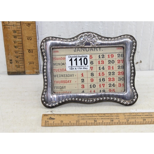 1110 - Silver photograph frame, Birmingham 1909 by Boots, containing 3 1930's calendar slides