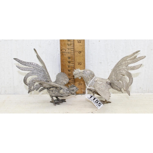 1155 - A pair of vintage silver plated pheasants and a pair of fighting cockerels (4)