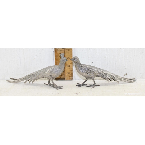 1155 - A pair of vintage silver plated pheasants and a pair of fighting cockerels (4)