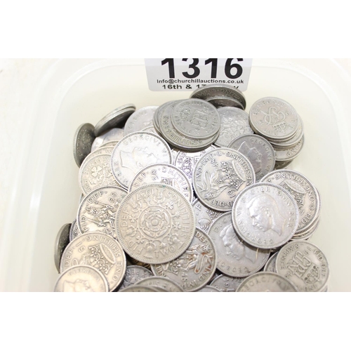 1316 - Qty of mixed UK coins, approx 1.2kg gross