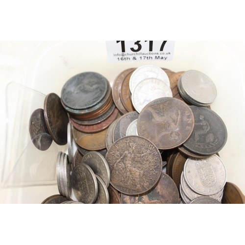 1317 - Qty of mixed UK coins to inc 18th century, approx 1.1kg gross