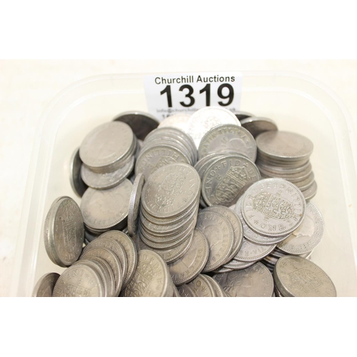 1319 - Qty of mixed UK coins, mainly QE2 shillings, approx 1.9kg gross